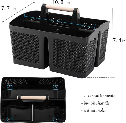 Miniatura 3 de rejomiik - Cesta portátil para ducha de plástico, organizador de limpieza con asa, organizador de almacenamiento portátil con asa para baño, Negro