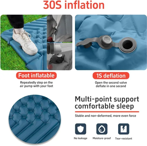 Miniatura 2 de Colchoneta de dormir y almohada inflable, portátil, ultraligero, grueso, rápido de inflar en 30 segundos, se puede empalmar. Adecuado