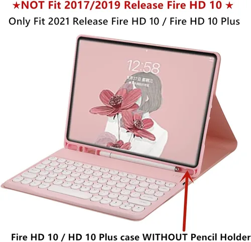Miniatura 2 de Funda para teclado Fire HD 10 Plus/Fire HD 10 (11ª generación, versión 2021) Funda para teclado de color con llave redonda inalámbrica desmontable
