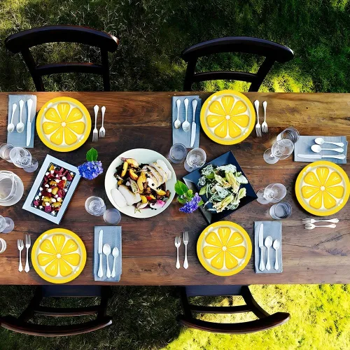 Miniatura 3 de Platos de papel de limón – 32 platos desechables de fiesta de limón de 9 pulgadas, platos de postre de ensalada de frutas cítricas amarillas