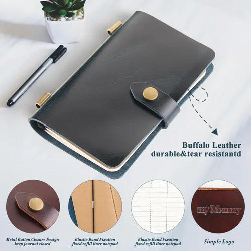 Miniatura 2 de MY MEMORY Cuaderno de bolsillo de cuero hecho a mano, cuaderno de viaje pequeño de cuero genuino, mini bloc de notas de papel rayado para mujeres
