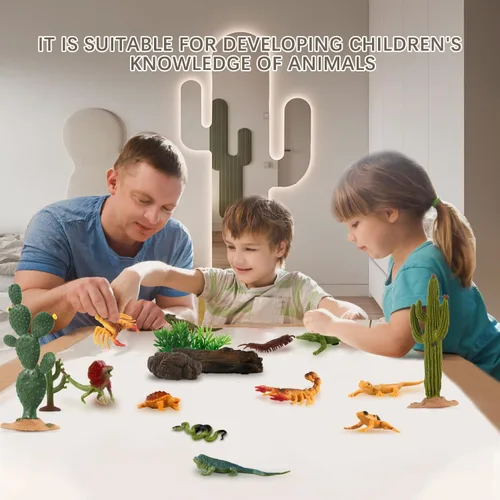 Miniatura 6 de 32 Piezas Figuras de Animales Reptiles del Desierto Juguetes de Resina Diorama Lagarto Serpiente Cactus Árboles Roca Conjunto de Juego para Niños