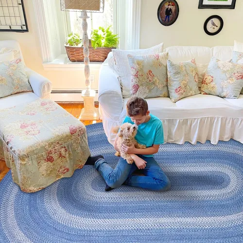 Homespice Alfombras de Área Ovaladas Trenzadas de Yute Denim Azul de 8x10 pies para Sala de Estar, Dormitorio y Comedor. Apto para Mascotas. Estilos