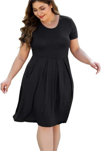 Miniatura 3 de Vestido para mujer tallas grandes, informal de manga larga, plisado con bolsillos