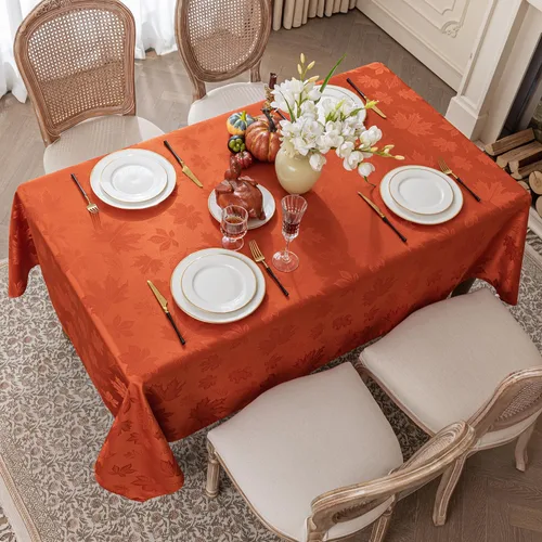 Miniatura 5 de Softalker Mantel de Jacquard de Otoño - Cubierta de Mesa Rectangular con Hojas de Arce de Acción de Gracias, Manteles Impermeables de Cosecha Otoñal