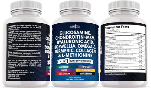 Miniatura 7 de Condroitina de glucosamina, MSM, curcumina de cúrcuma, colágeno, ácido hialurónico, Omega 3 – Suplemento de salud articular para hombres y mujeres