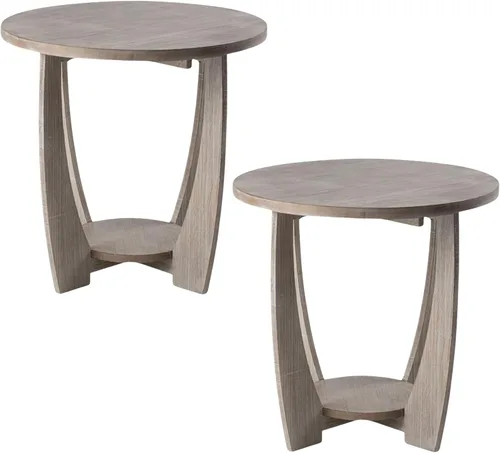 Miniatura 13 de COZAYH Mesa auxiliar redonda de granja con base de pedestal entrecruzada, mesa auxiliar con acabado envejecido, mesa decorativa rústica para sala