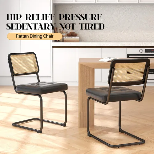 Miniatura 8 de KCC Juego de 2 sillas de comedor modernas de mediados de siglo, ratán de piel sintética, sillas auxiliares de comedor de cocina con patas de metal