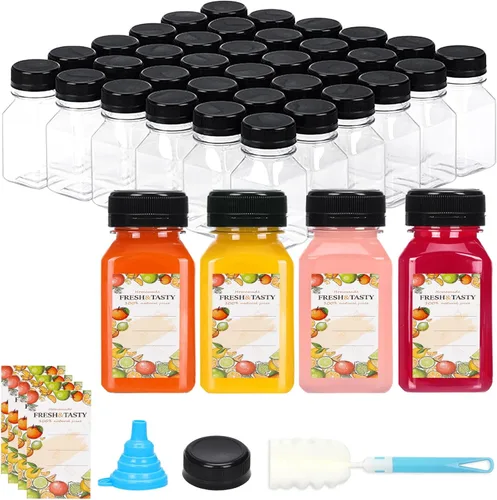 Miniatura 30 de TOMNK 12pcs 2oz Plastic Shot Juice Bottles with Caps, Reusable Clear Bulk Beverage Containers for Ginger Shot, Juice, Milk and Other Beverages