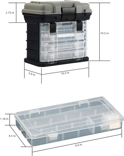 Miniatura 3 de KINJOEK Kit de caja de aparejos de pesca, caja de accesorios de pesca portátil de 4 capas, almacenamiento de aparejos de pesca para agua dulce