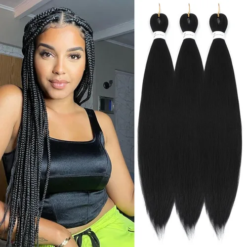 Miniatura 59 de Extensiones de cabello trenzado preestirado colorido, 3 colores, mezcla de cabello trenzado para niñas, 26 pulgadas, 3 paquetes