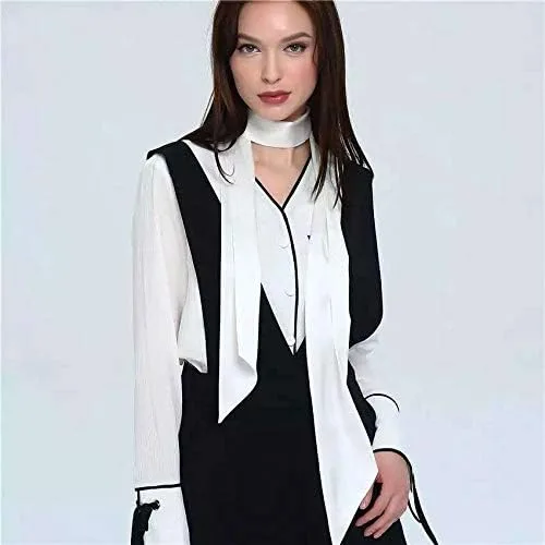 Miniatura 5 de Elegante bufanda suave con cinta, bufanda larga y delgada de satén con cinturón para corbata, cuello y gargantilla para mujer