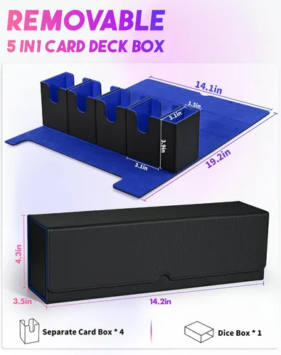 Miniatura 2 de UAONO Caja de cartas con bandeja de dados para MTG, funda de cartas 5 en 1 con capacidad para más de 800 tarjetas sin mangas, organizador magnético