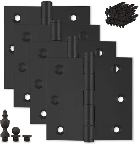 Miniatura 20 de Bisagra de puerta de latón macizo, rodamiento de bolas pulido de 3.5 x 3.5 pulgadas con puntas decorativas de rosca incluidas, juego de 2 bisagras