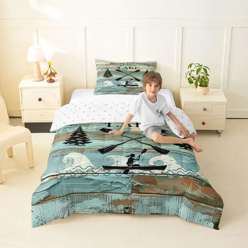 Miniatura 38 de Erosebridal Juego de edredón de reglas del lago, juego de ropa de cama tamaño matrimonial, edredón rústico para niños y niños, decoración de cabaña