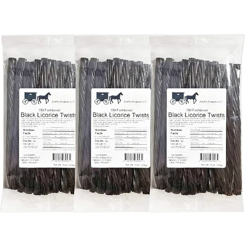 Arndts Fudgery Amish Giros de regaliz – Tres paquetes de 16 onzas – Negro