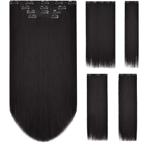 Miniatura 29 de SYXLCYGG Extensiones de cabello negro lacio, 4 piezas, extensiones de cabello con clip de 22 pulgadas, 5.5 onzas, pieza de cabello sintético