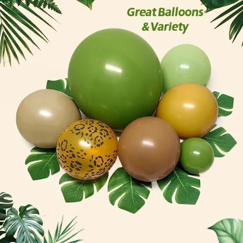 Miniatura 4 de Kit de guirnalda de arco de globos de safari de selva, verde salvia, marrón, amarillo, estampado animal, hojas de palma, para Wild One, safari, baby