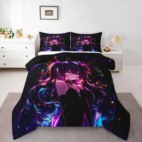 Miniatura 9 de Erosebridal Edredón de sirena azul para niñas, ropa de cama de unicornio lindo de 3 piezas para niños, juegos de ropa de cama y colecciones