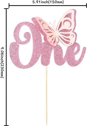 Miniatura 2 de Gyufise 1 decoración de pastel de mariposa, decoración de baby shower con purpurina rosa y selección de pastel de primer cumpleaños Rosa-1