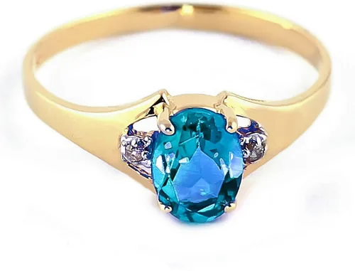 Miniatura 4 de Galaxy Gold GG Anillo de oro amarillo de 18 quilates con diamantes naturales y topacio azul