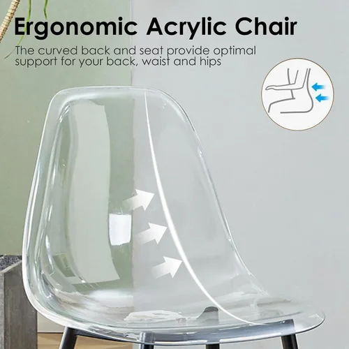 Miniatura 6 de RGZ Juego de 4 sillas de comedor, sillas de acrílico con asiento transparente en forma de cuchara, sillas de comedor transparentes con patas