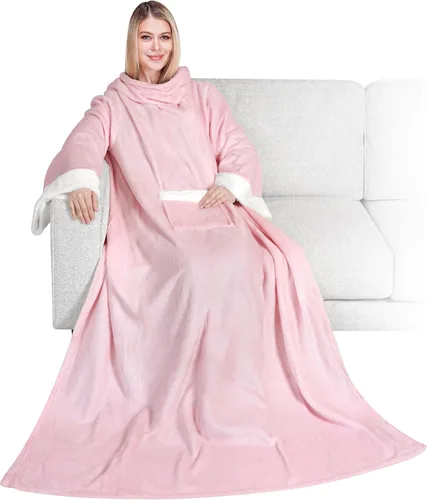 Miniatura 42 de PAVILIA Manta de forro polar con mangas para mujeres y hombres adultos, manta portátil cálida y suave, acogedora con bolsillo para abrazarse, manta