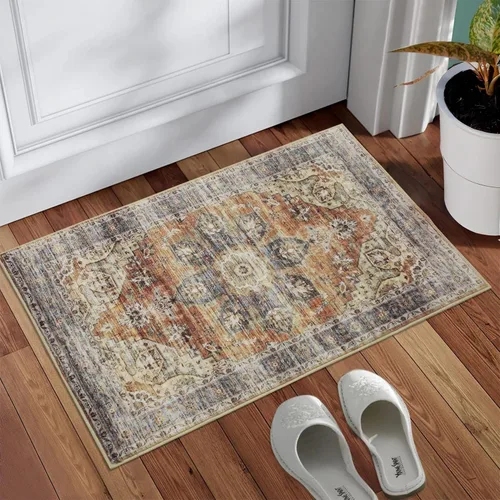 Miniatura 12 de JOLENE.K Alfombra oriental lavable de 6 x 9 pies, suave, con estampado envejecido, vintage, antideslizante, resistente a las manchas, de pelo bajo