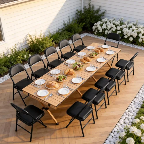 Miniatura 7 de Paquete de 2 sillas plegables, sillas plegables acolchadas de piel sintética para exteriores e interiores, asiento comercial de metal plegable