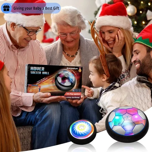 Miniatura 6 de Conjunto de hockey y fútbol flotante 3 en 1, juguetes de hockey y fútbol recargables con aire flotante y batería para niños con luces LED
