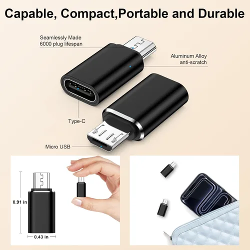 Miniatura 7 de Adaptador micro USB a USB C, paquete de 4 conectores tipo C hembra a micro USB macho, compatible con carga y sincronización de datos para Samsung