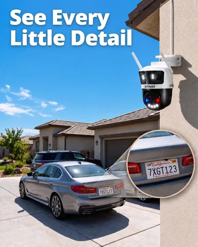 Miniatura 5 de Defender AI 3K+ Guard Tri-Lens WiFi Plug-in Cámara de seguridad 3 en 1, PTZ de 360°, detección de vehículos y humanos AI, seguimiento automático