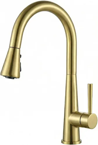Miniatura 10 de Lava Odoro - Grifo de cocina con rociador extraíble, grifo de fregadero de cocina negro mate y dorado cepillado, grifo negro y latón para fregadero