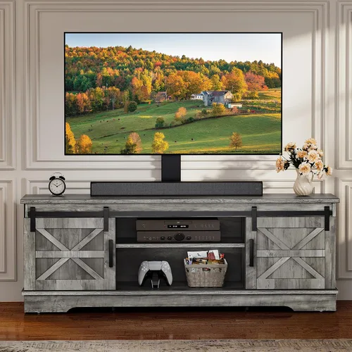 Miniatura 6 de YITAHOME Soporte de TV de granja para sala de estar con soporte, centro de entretenimiento con 3 ajustes de altura para televisores de 32 a 70 Gris