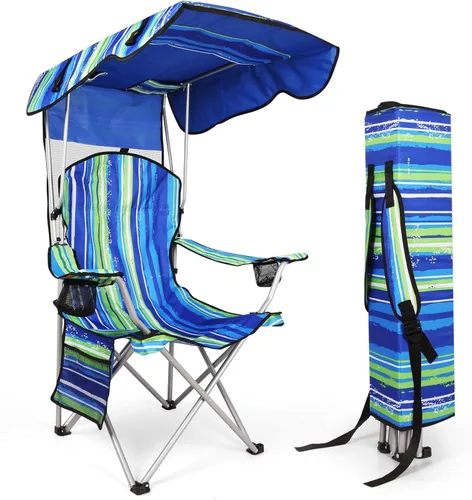 Miniatura 13 de VTOY Silla de camping portátil con dosel, silla plegable con toldo, silla Oxford 600D duradera para camping, playa, picnic, pesca y deportes 1