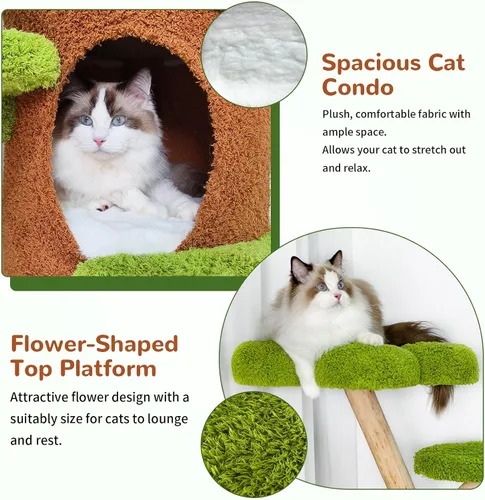 Miniatura 7 de Torre moderna para gatos: árbol para gatos grandes de 58 pulgadas de alto con varios condominios – Casa de árbol de madera para interiores