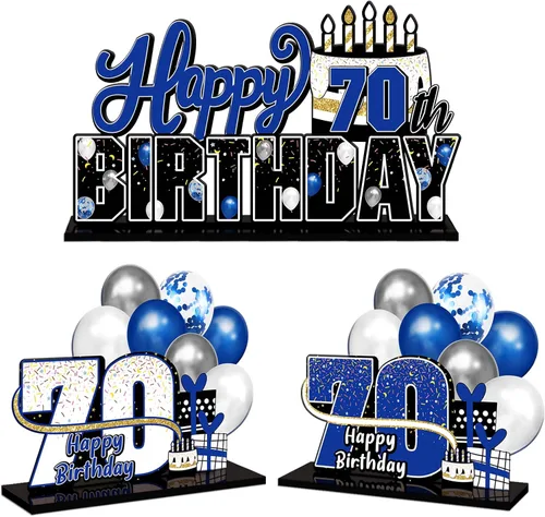 Miniatura 51 de LINGTEER Feliz 10º Cumpleaños Juego de Centros de Mesa de Acrílico Azul para Mesa - Brindemos por Diez Años Decoraciones de Regalo de Fiesta de 10º