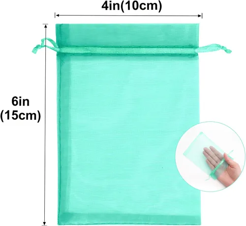 Miniatura 2 de G2PLUS Bolsas de organza con cordón de 4 x 6 pulgadas, 100 bolsas de organza azul aguamarina, bolsas de malla transparente para joyas, bolsa