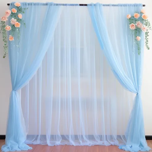 Miniatura 27 de Cortina de telón de fondo de tul azul bebé de 10 x 10 pies para fiestas, cortinas de fondo transparentes para bodas, baby shower, baby shower