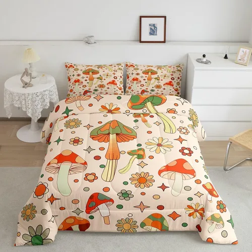Miniatura 29 de Lindo juego de edredón de flores para niños y mujeres. Juego de ropa de cama de flores coloridas de dibujos animados, tamaño individual, bonito