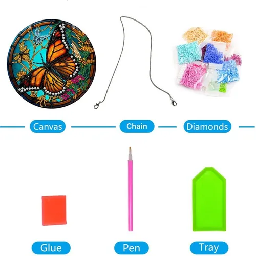 Miniatura 6 de LUSandy Kit de pintura de diamante de mariposa 5D para bricolaje, letrero de arte de pared, diseño de mariposa, diamante, atrapasoles, adorno