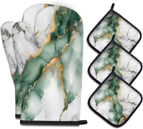 Miniatura 27 de MCALK Juego de 5 piezas de manoplas de horno geométricas grises y agarraderas, guantes de horno grises y almohadillas térmicas para cocinar