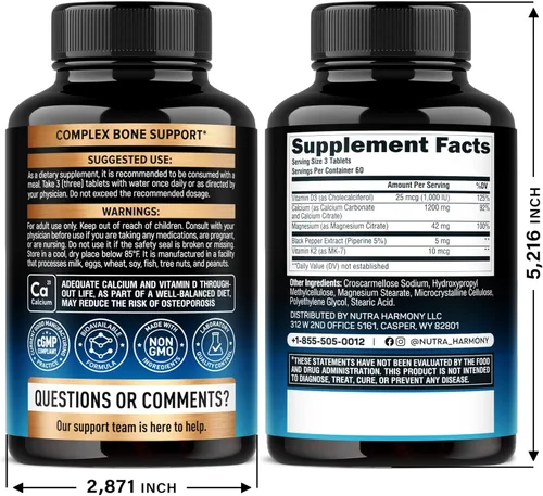 Miniatura 2 de Calcio 1200 mg con vitamina D3 - Suplementos de citrato de calcio para mujeres y hombres - Salud ósea, fuerza y densidad - Alta absorción