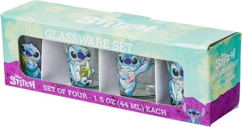Miniatura 7 de Silver Buffalo Disney Lilo and Stitch Poses con fruta, helado y corazón, paquete de 4 mini vasos, 1.5 onzas Lilo y Stitch Comida y amor