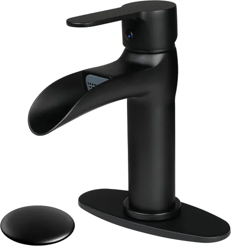 Miniatura 10 de SOKA Grifo dorado para lavabo de baño con cascada, grifo de lavabo de un solo orificio con drenaje emergente, grifo moderno para fregadero de tocador