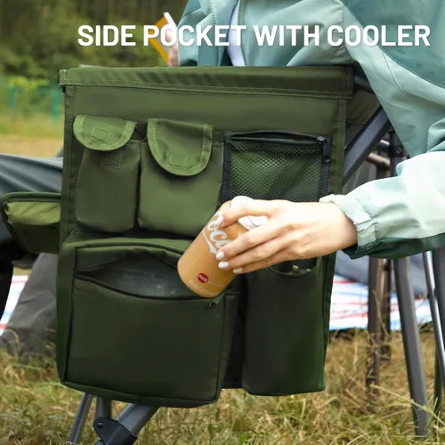 Miniatura 4 de TIMBER RIDGE Silla de camping plegable de gran tamaño, respaldo alto, resistente para adultos, soporta hasta 500 libras con soporte para tazas, Verde