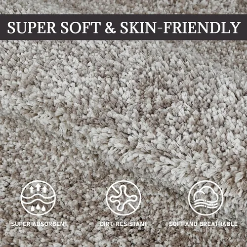 Miniatura 2 de Alfombra de baño beige extra larga de 59.1 x 23.6 pulgadas, alfombra de baño grande de microfibra lanuda antideslizante, absorbente, extra suave