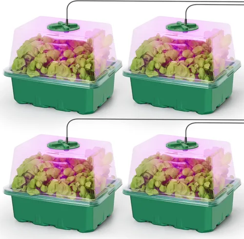MIXC Kit de inicio de semillas con luz de crecimiento, kit de bandeja elevada para plántulas con cúpula de humedad ajustable y bandeja de celdas