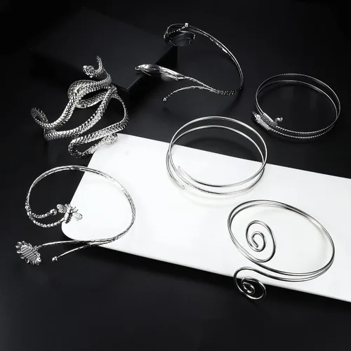 Miniatura 3 de Sanfenly 6 piezas de brazalete de brazo superior de serpiente, brazalete abierto ajustable para mujer