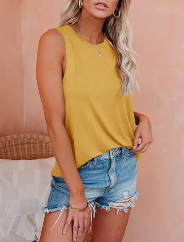 Miniatura 20 de JAWINT Camisetas casuales sin mangas para mujer, cuello redondo, sin mangas, holgadas, holgadas